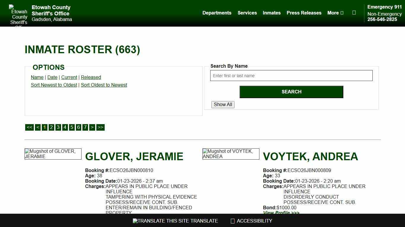 Inmate Roster - Current Inmates Booking Date Descending - Etowah County Sheriff's Office